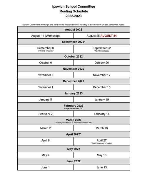School Committee Calendar
